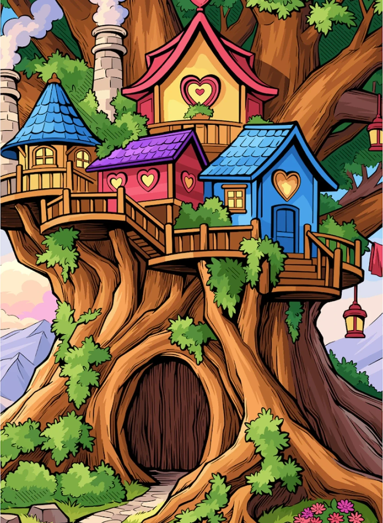 Artist palette and cottage illustration
